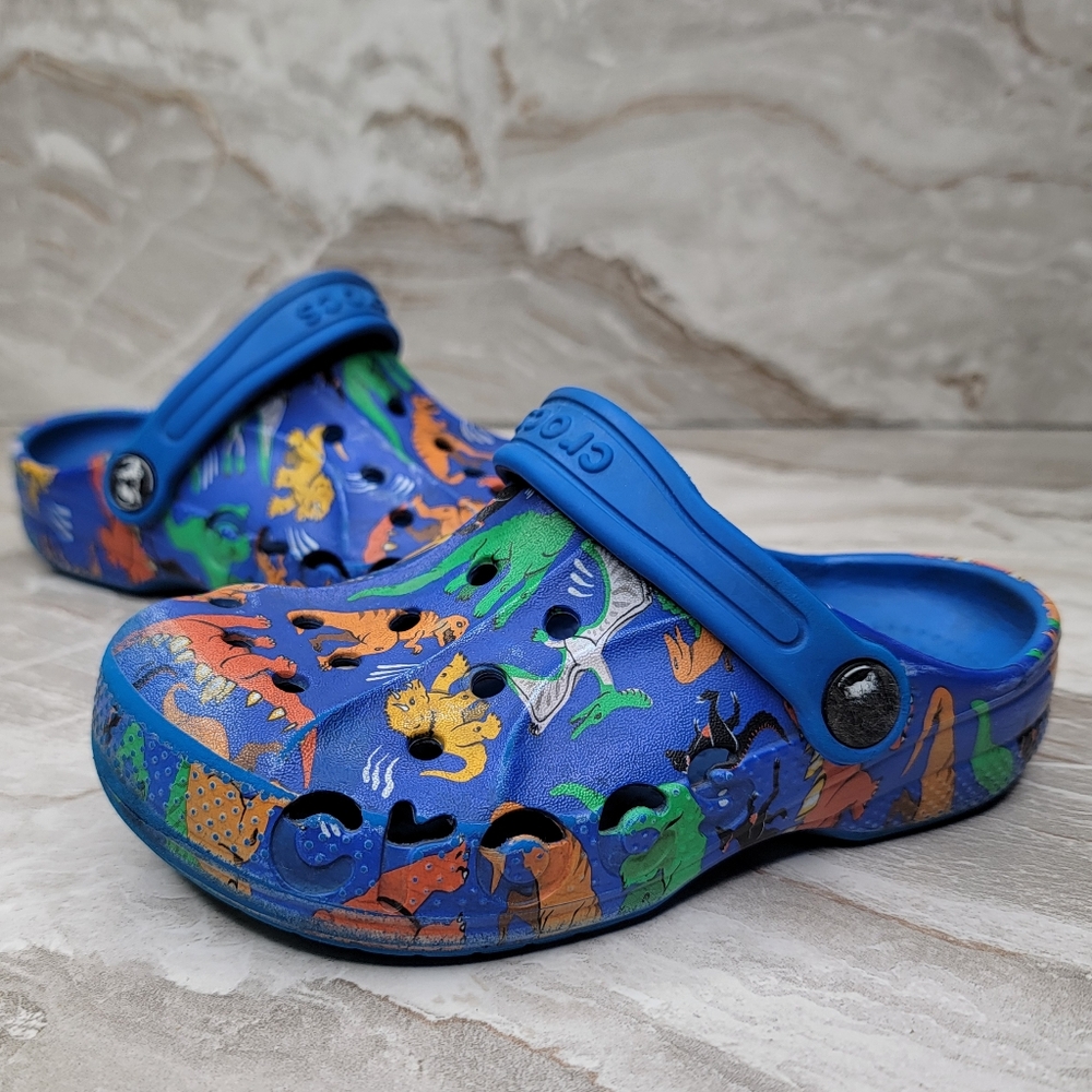 Crocs Dinosaurs And Blue Slip On Waterproof Shoes Little Boys Size 12